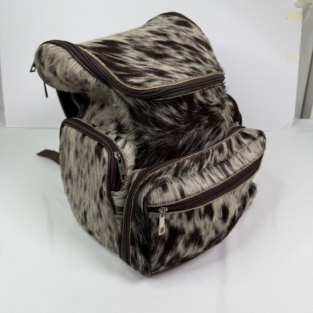 Vintage Cowhide Hair-on-Hide Leather Backpack Brown Spotted needs repair